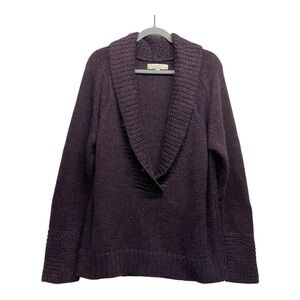 LOFT Alpaca Blend Deep V neck shawl collar knit Sweater Size XL eggplant Purple